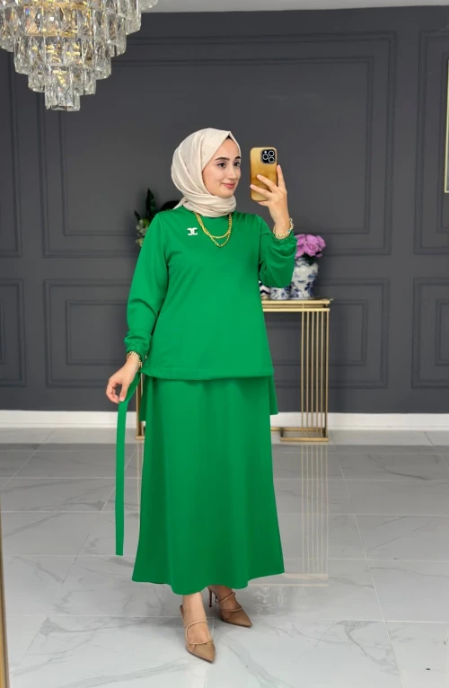 Doğa Örme Etekli Takım - Çam Yeşili