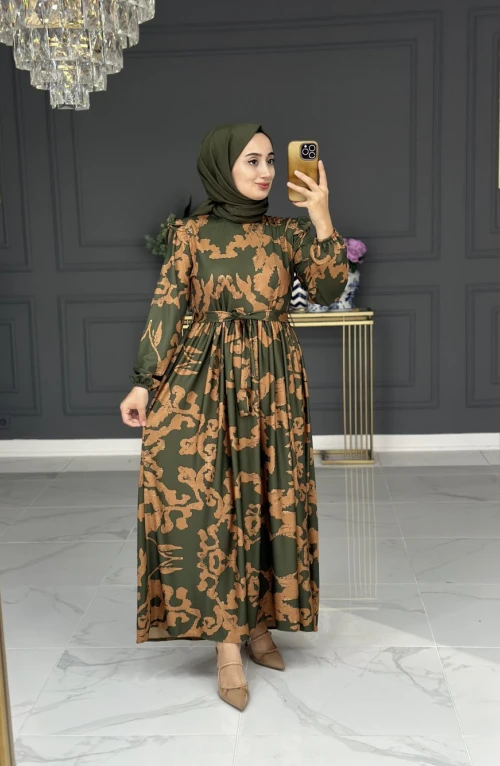 Arya uzun elbise - haki