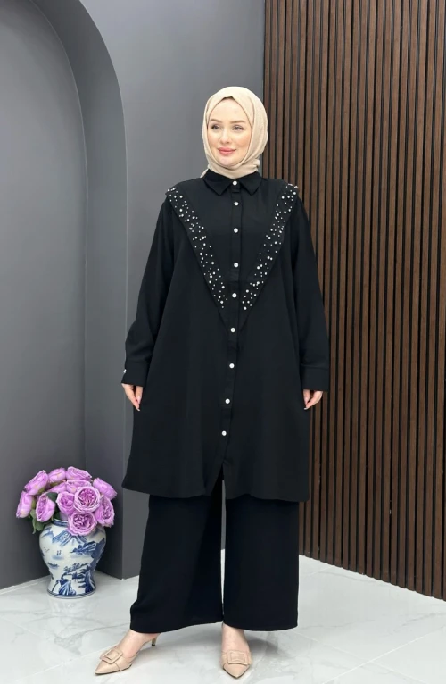 Taşlı Tunik - Siyah
