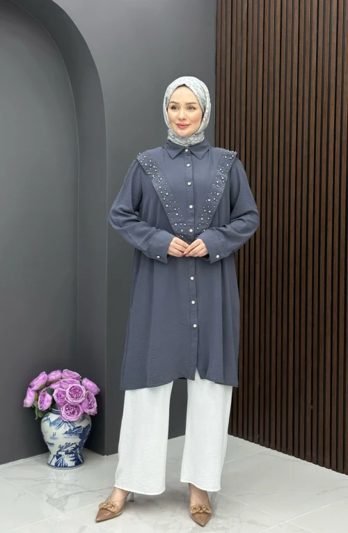 Taşlı Tunik - Gri