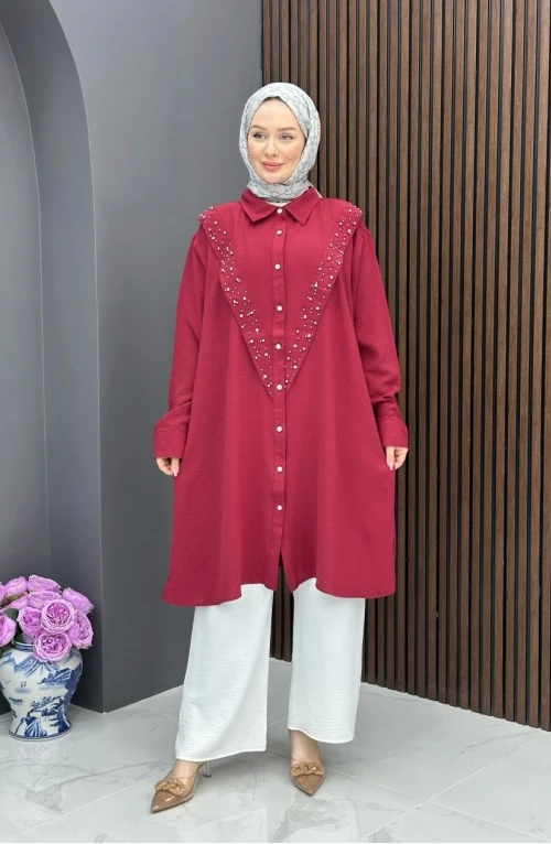 Taşlı Tunik - Bordo
