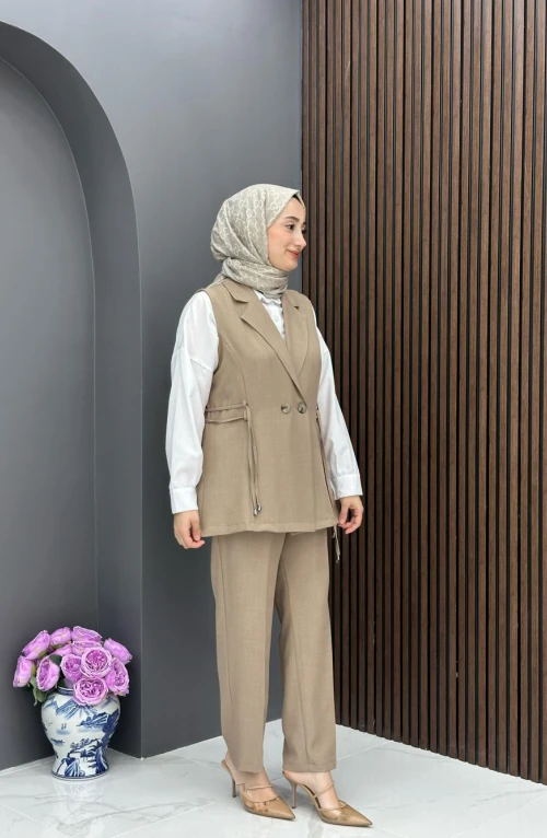Yelekli Şık Takım - Camel