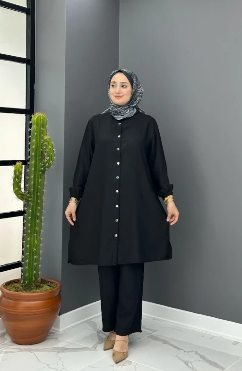 Bahar Düğmeli Takım - Siyah