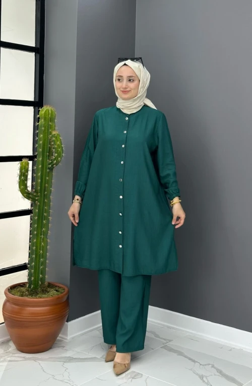 Bahar Düğmeli Takım - Zümrüt