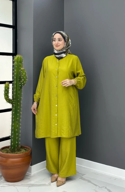 Bahar Düğmeli Takım - Yağ Yeşili