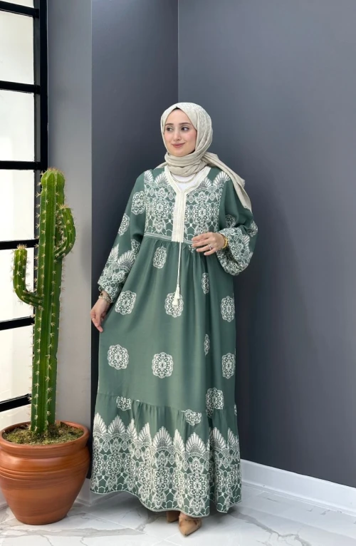Batik Elbise - Yeşil