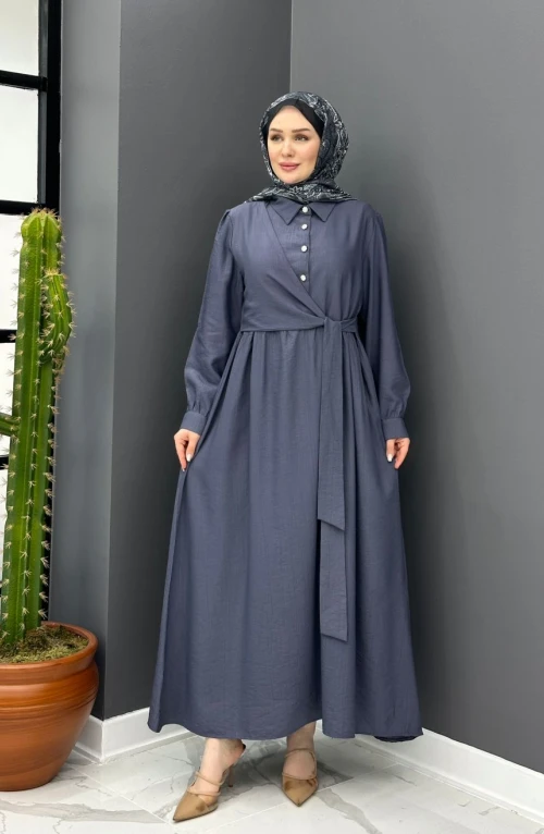 Gülben Elbise - Gri