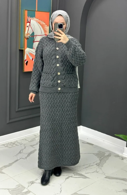 Elsa Triko Etekli Takım - Gri Elsa Triko Etekli Takım - Gri