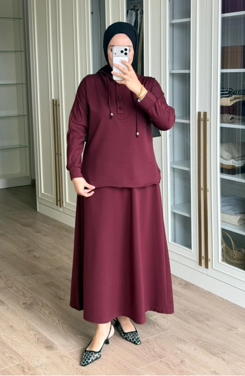 Rukiye Etekli Takım - Bordo Rukiye Etekli Takım - Bordo