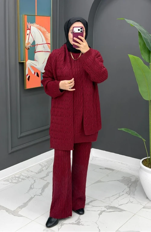 Neva Atkılı Triko Takım - Bordo Neva Atkılı Triko Takım - Bordo