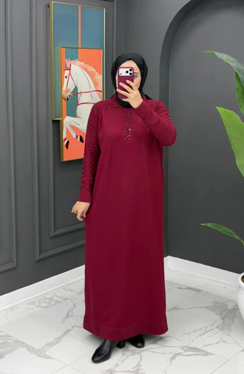 Gülten Merserize Elbise - Bordo Gülten Merserize Elbise - Bordo