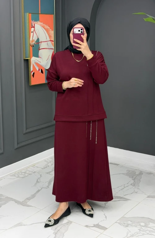 Piraye Etekli Takım - Bordo Piraye Etekli Takım - Bordo