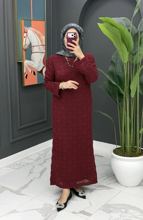 Örme İçlikli Elbise - Bordo Örme İçlikli Elbise - Bordo