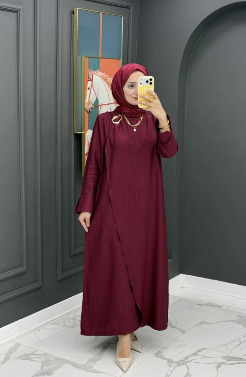 Dilşah Tokalı Elbise - Bordo Dilşah Tokalı Elbise - Bordo