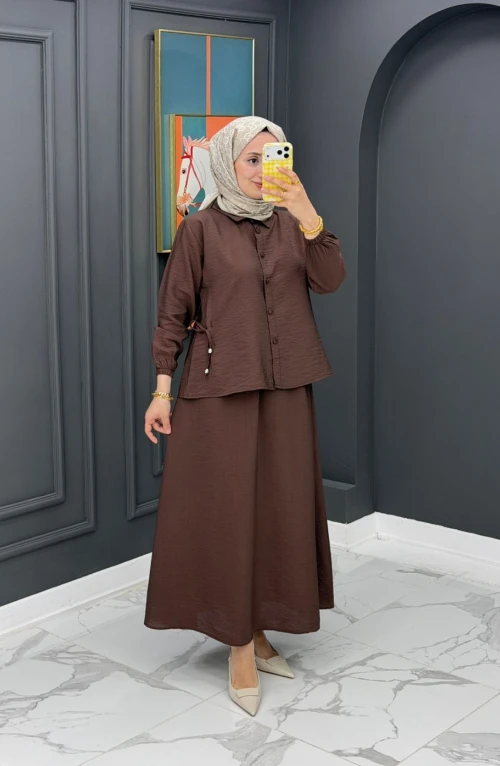 Maya Etekli Takım-Kahverengi Maya Etekli Takım-Kahverengi
