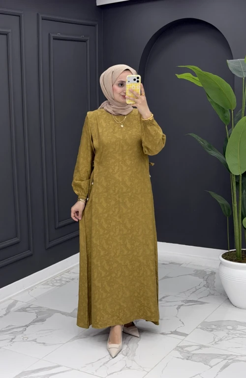 Belinay Elbise - yağ yeşili Belinay Elbise - yağ yeşili