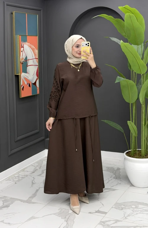 Ceyda Etekli Takım - kahve Ceyda Etekli Takım - kahve