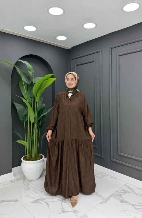 Gökçe Desenli Elbise-kahverengi Gökçe Desenli Elbise-kahverengi