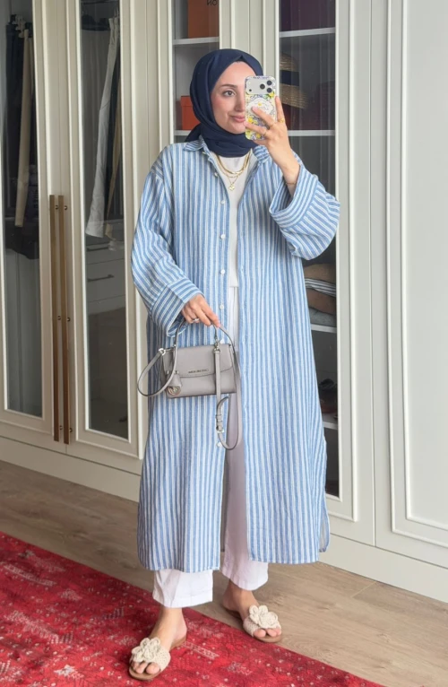 Çizgili Tunik Kap-Mavi Çizgili Tunik Kap-Mavi