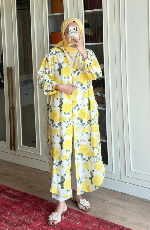 Çiçek Detaylı Tunik-Sarı Çiçek Detaylı Tunik-Sarı