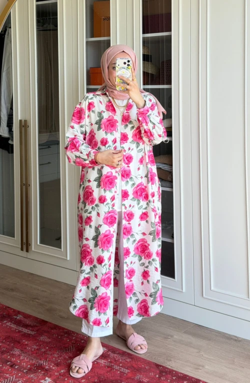 Çiçek Detaylı Tunik-Pembe Çiçek Detaylı Tunik-Pembe