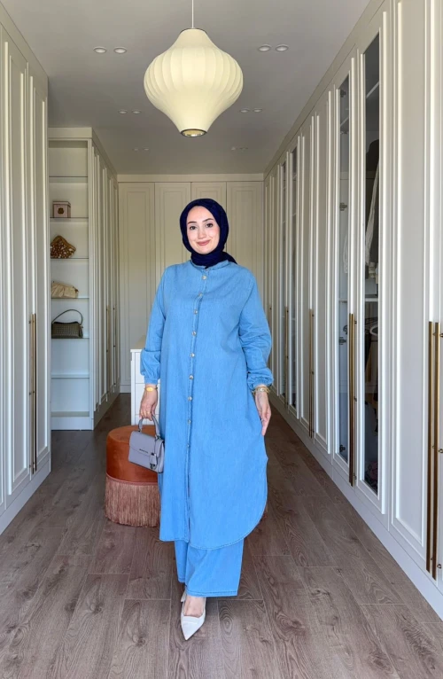 Yazlık Uzun Kot Takım-Açık Mavi Yazlık Uzun Kot Takım-Açık Mavi