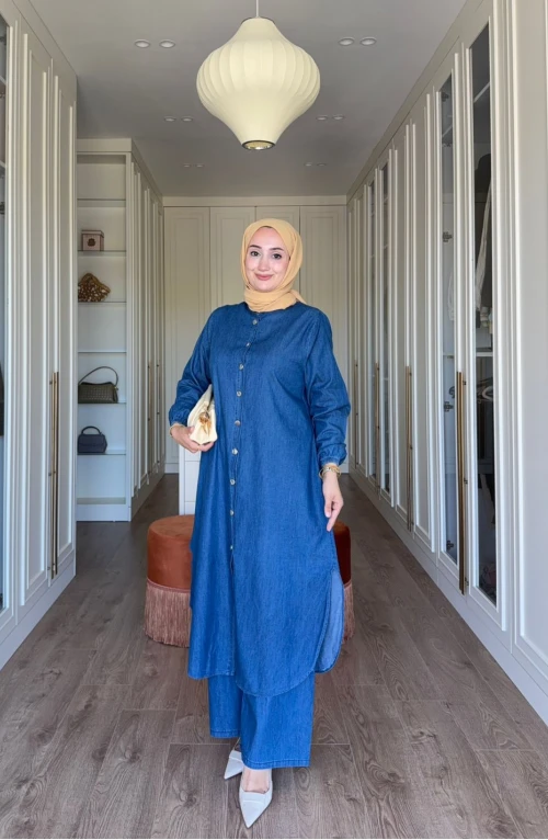 Yazlık Uzun Kot Takım-Koyu Mavi Yazlık Uzun Kot Takım-Koyu Mavi