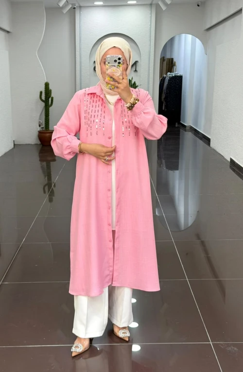 Azze Uzun Tunik-Pembe Azze Uzun Tunik-Pembe