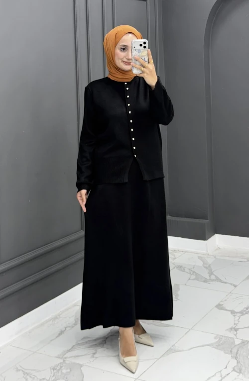 Feyza Triko Etekli Takım - Siyah