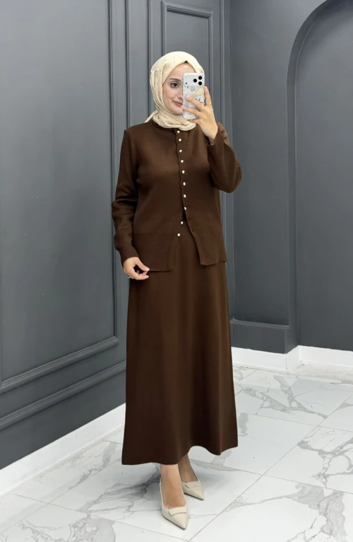 Feyza Triko Etekli Takım - Kahve