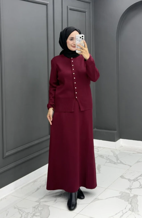Feyza Triko Etekli Takım - Bordo