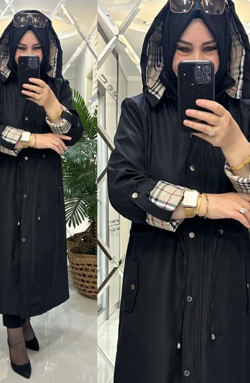 Selma trenç bondit kumaş siyah