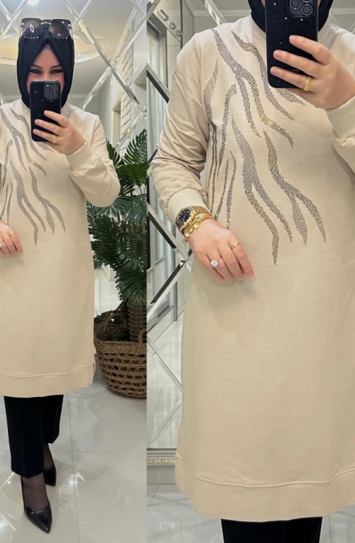 Asena tunik sweet penye kumaş krem