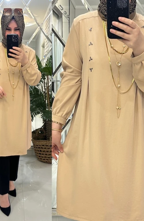 Sevil tunik krep kumaş latte