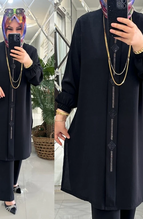 Betül takım krep kumaş siyah