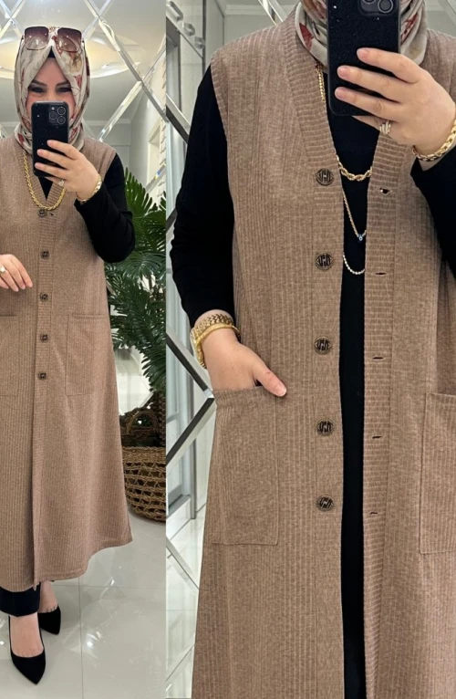 Azra yelek kaşkorse kumaş latte