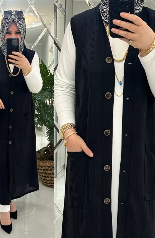 Azra yelek kaşkorse kumaş siyah