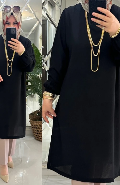 Nisa tunik krep kumaş siyah