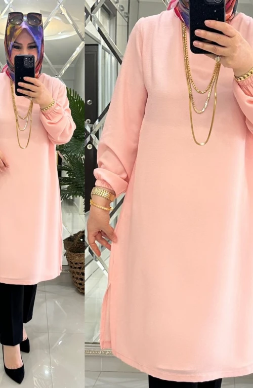 Nisa tunik krep kumaş pudra