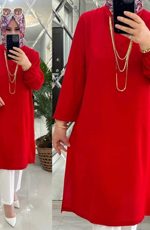Nisa tunik krep kumaş kırmızı