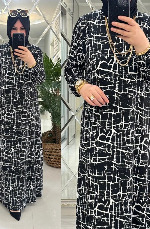 Nazlı elbise bürümcük kumaş siyah/beyaz
