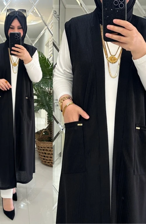 Mısra yelek kaşkorse kumaş siyah