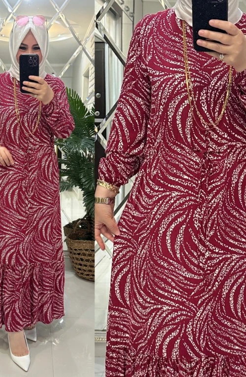 Yeliz elbise viskon kumaş bordo