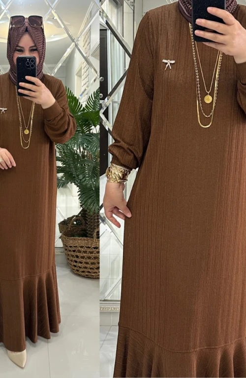 Mina elbise merserize bürümcük kumaş kahve