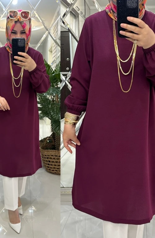 Nisa tunik krep kumaş mürdüm