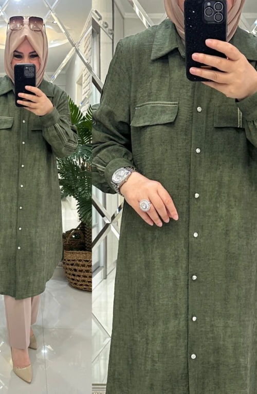 Miray gömlek keten kumaş haki Miray gömlek keten kumaş haki