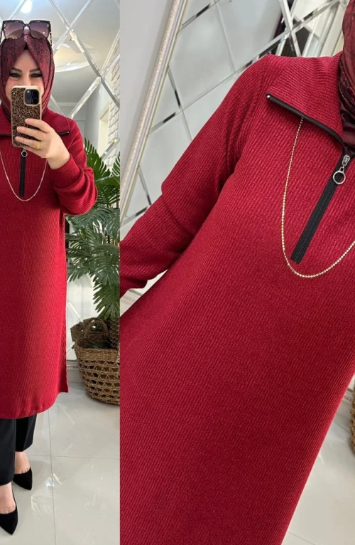 Tuna tunik fitilli triko kırmızı Tuna tunik fitilli triko kırmızı