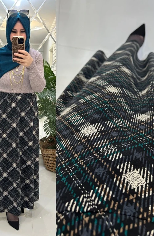 Afra etek örme penye kumaş ekoseli yeşil