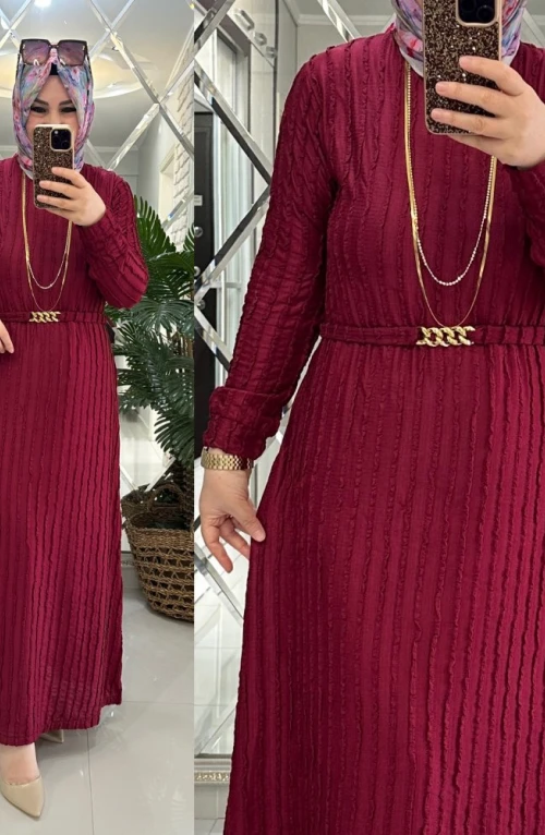 Sema elbise krinkıl kumaş bordo Sema elbise krinkıl kumaş bordo