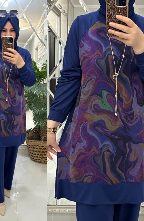 Maya ipek qupra takım mavi Maya ipek qupra takım mavi
